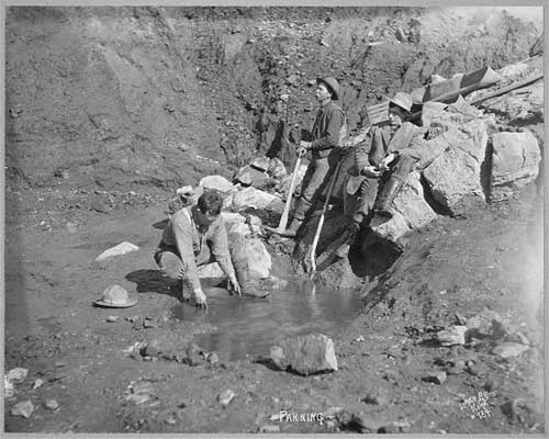 the california gold rush 1849. Men panning gold [between ca.